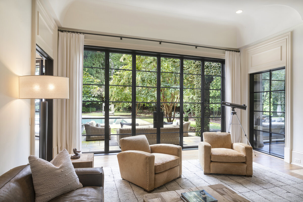 Steel French door pair with transom window