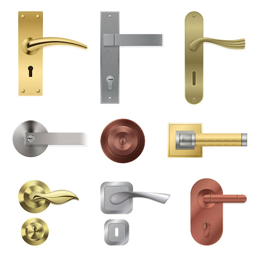 Family-friendly decorative steel door hardware options in brushed nickel finish