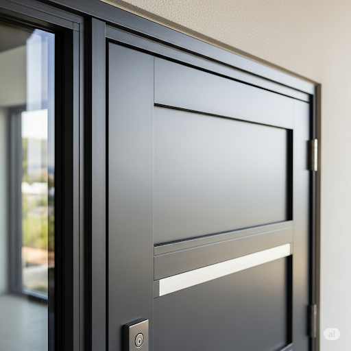 Rust-resistant steel door with protective coating in a coastal home