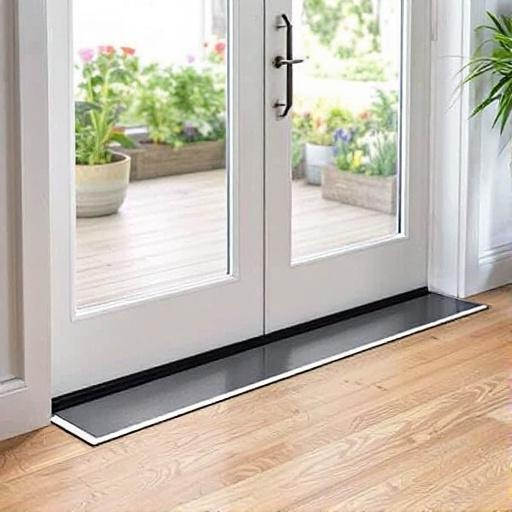 Modern steel French door threshold in a sleek entryway